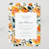 Moderne orange gelbe Blumengartendusche Einladung (Vorne/Hinten)