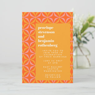 Moderne orange gelbe Retro-Typografie Hochzeit Einladung