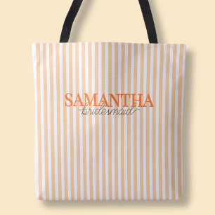 Moderne orange gestreifte Schrift individuell Brau Tasche