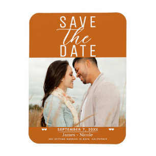 Moderne Orange-Gewürz- Save-the-Date-Hochzeitsfoto Magnet
