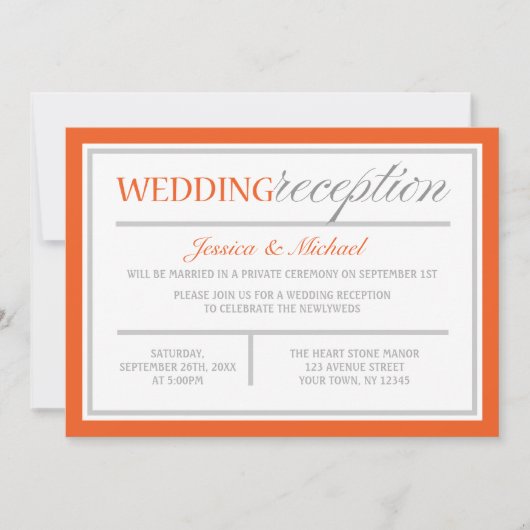 Moderne Orange & Gray Hochzeitsempfehlung Einladung (Vorderseite)
