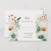 Moderne, orange-grüne Aquarellblume RSVP Karte (Vorderseite)