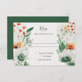 Moderne, orange-grüne Aquarellblume RSVP Karte