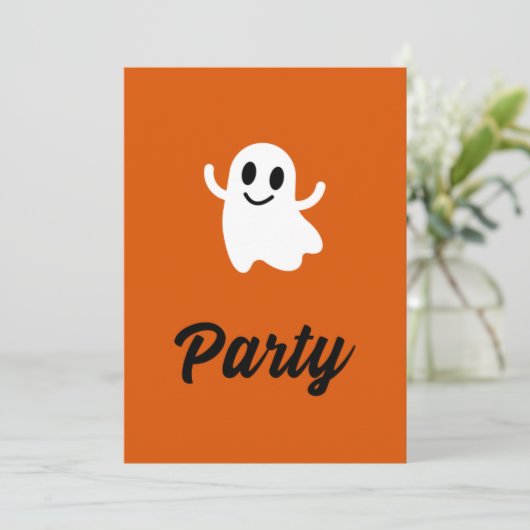 Moderne Orange Halloween-Party Ghost Einladung (Stehend Vorderseite)