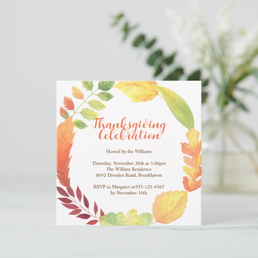 Moderne Orange Herbstlaub Erntedank Einladung (Stehend Vorderseite)