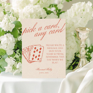 Moderne Orange Hochzeit Spielkarten Podest Schild