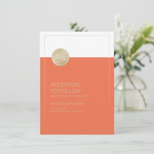 Moderne Orange Hochzeitskarte Einladung (Stehend Vorderseite)