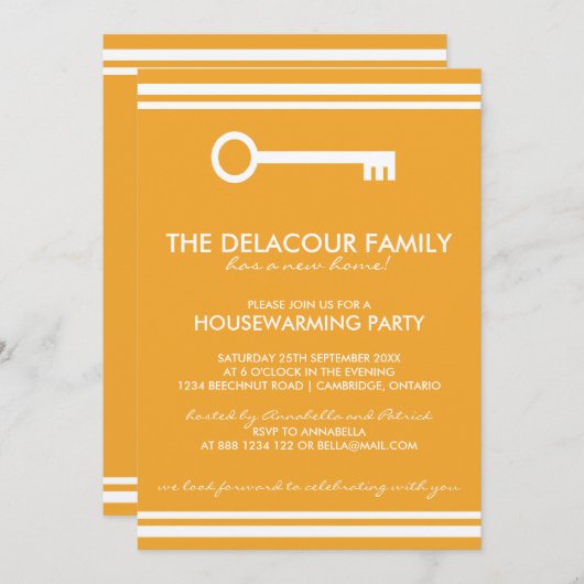 Moderne Orange Housewarming Party Einladung (Vorne/Hinten)