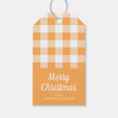 Moderne Orange Kariert Frohe Weihnachten Geschenkanhänger (Vorderseite)