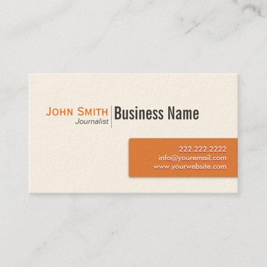 Moderne Orange Label Journalist Business Card Visitenkarte (Vorderseite)