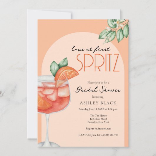 Moderne Orange Liebe im First Spritz Brautparty Einladung (Vorderseite)
