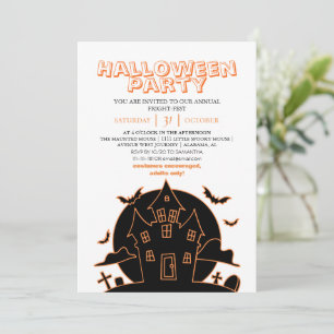 Moderne Orange Line Art Halloween-Haus Halloween Einladung