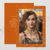 Moderne Orange Mathe-Schrift Foto-Abschluss Dankeskarte (Vorne/Hinten)