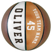 Moderne Orange Metallic Team Name Number Basketball (Vertikal)