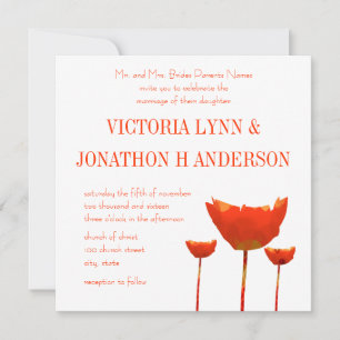Moderne orange Mohn-Hochzeitseinladung Einladung