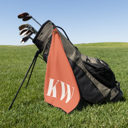 Moderne Orange Monogram Initialen Personalisiert Golfhandtuch (Gras)