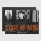 Moderne Orange Neon Class 2025 Foto Abschluss Magneteinladung (Vorne/Hinten)