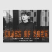 Moderne Orange Neon Class 2025 Foto Abschluss Magneteinladung (Vorderseite)
