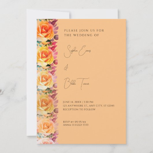 Moderne Orange Ombre Rose Orange Wedding Einladung (Vorderseite)