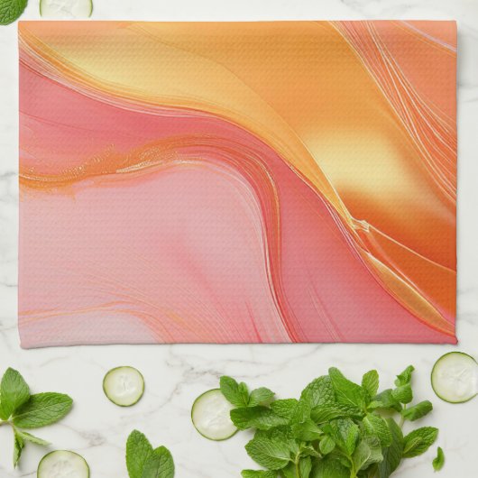 Moderne Orange Pink und Gold Abstrakt Luxus- Geschirrtuch (Gefaltet)
