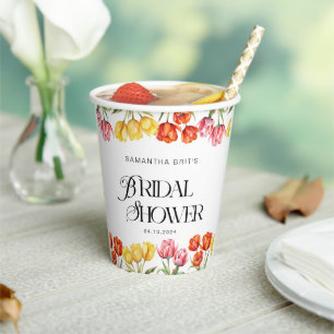Moderne orange-pinke Tulpen Floral Brautschauer Pappbecher