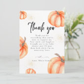 Moderne Orange Pumpkin Baby Dusche Danke Karten (Stehend Vorderseite)