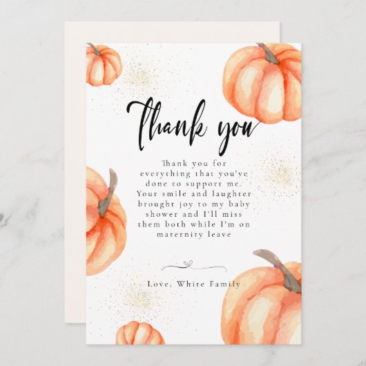 Moderne Orange Pumpkin Baby Dusche Danke Karten (Vorne/Hinten)
