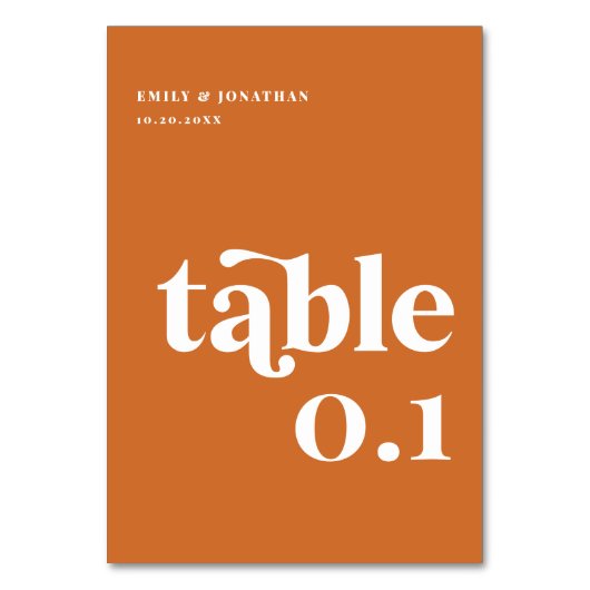 Moderne Orange Retro Boho Wedding Tischnummer (Vorderseite)