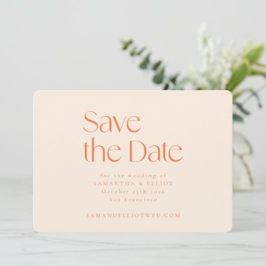 Moderne Orange Retro Geometric Simple Wedding Save The Date (Stehend Vorderseite)