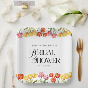 Moderne orange-rosa Tulpen Florales Brautbad Pappteller