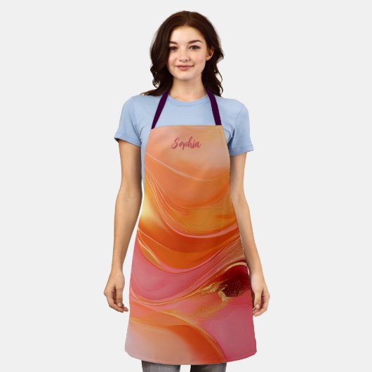 Moderne Orange-, Rosa- und Gold- Schürze (Getragen)