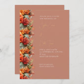 Moderne orange Rose fallen braune Hochzeit Einladung (Vorne/Hinten)