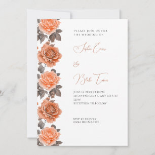 Moderne Orange Rosen Herbst Weiße Hochzeit Einladung