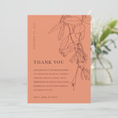 MODERNE ORANGE RUST LINIE ZEICHNEND BLUMENWEDDING DANKESKARTE (Stehend Vorderseite)