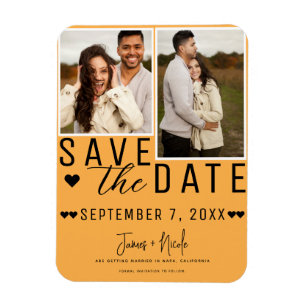 Moderne Orange Save the Date 2 Fotos Hochzeit Magnet
