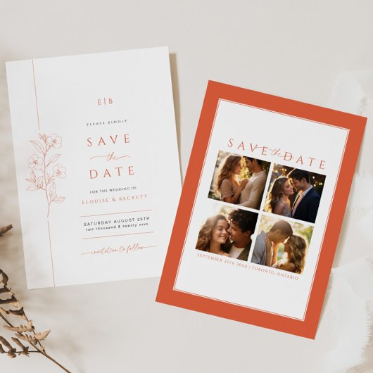 Moderne Orange Save the Date Hochzeitseinladung Einladung