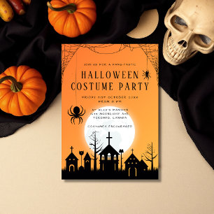 Moderne orange-schwarze Halloween-Kostüm-Party für Einladung