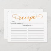 Moderne Orange Script Brautparty Rezeptkarten Postkarte (Vorne/Hinten)