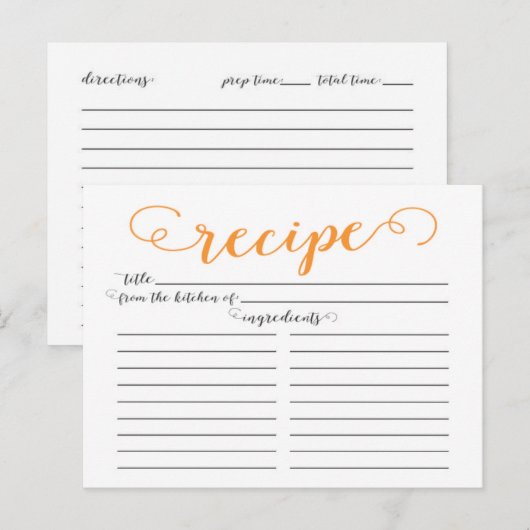 Moderne Orange Script Brautparty Rezeptkarten Postkarte (Vorne/Hinten)