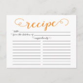 Moderne Orange Script Brautparty Rezeptkarten Postkarte (Vorderseite)