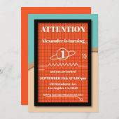 Moderne Orange Spaceship Electronics Geburtstag Einladung (Vorne/Hinten)