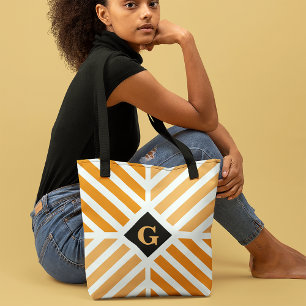 Moderne orange Streifen Initiale Tasche
