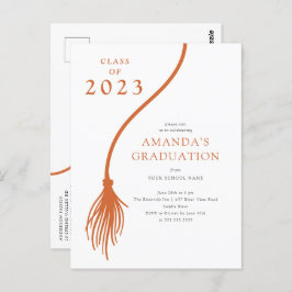 Moderne Orange Tassel Graduation Party Postcard Postkarte