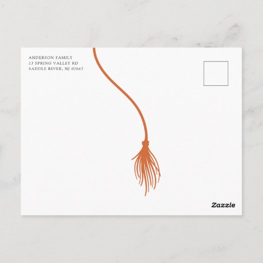 Moderne Orange Tassel Graduation Party Postcard Postkarte (Rückseite)