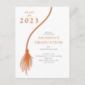 Moderne Orange Tassel Graduation Party Postcard Postkarte (Vorderseite)