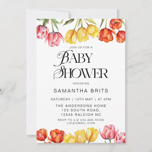 Moderne Orange Tulips Blumendusche Einladung (Vorderseite)