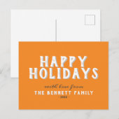 Moderne Orange Typografie Happy Holidays Postkarte (Vorne/Hinten)