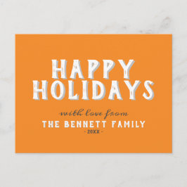 Moderne Orange Typografie Happy Holidays Postkarte