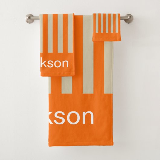 Moderne, orange und beige gestreift badhandtuch set (Insitu)