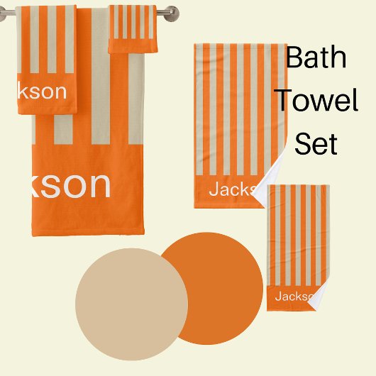 Moderne, orange und beige gestreift badhandtuch set